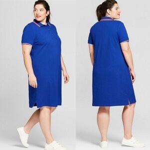 Ava & Viv Plus 1X Blue Polo Collared T-Shirt Short Sleeve Dress